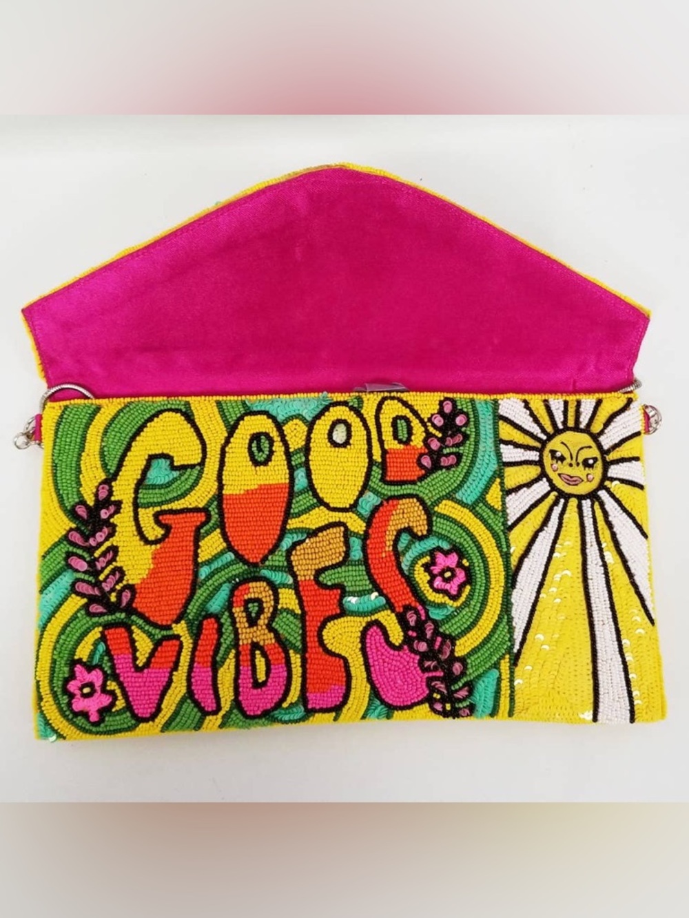 GOOD VIBES Intricate Hand Crafted High Quality Beaded Crossbody Clutch